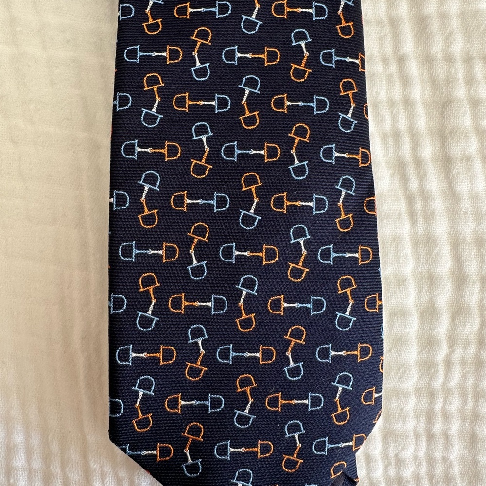 Hermes Mors Tricolore Tie in Navy/Orange